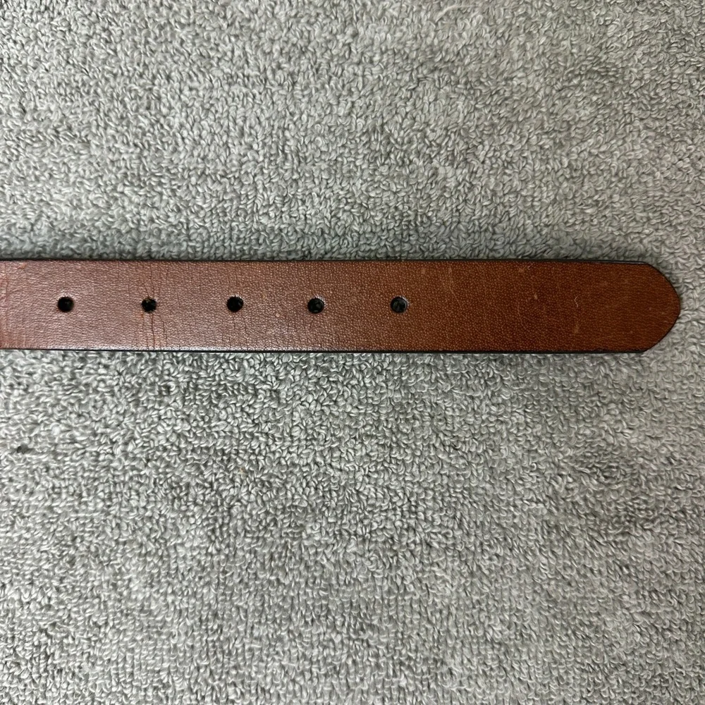 Genuine Leather Brown Belt Mens 42 Brass Buckle Textured Casual 1.5 Inch Wide
